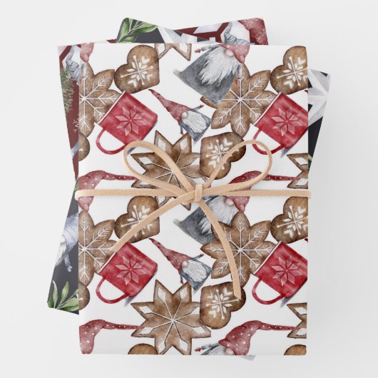 Gnome Scandinavian Nordic Waterverf Kerstmis Inpakpapier Vel (In situ)