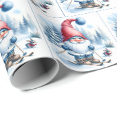 Gnome Skiën met een konijntje Cadeaupapier (Rol Hoek)