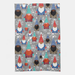 Gnome Snowflake Illustraties kerstpatroon Theedoek