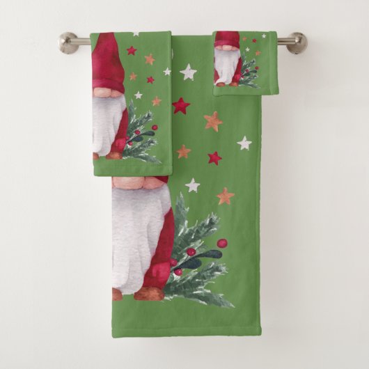 Gnome,Snowflakes,Green Holiday Bad Handdoek (Insitu)