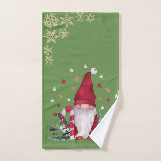 Gnome, Snowflakes, Vacances Vertes (Serviette à main)