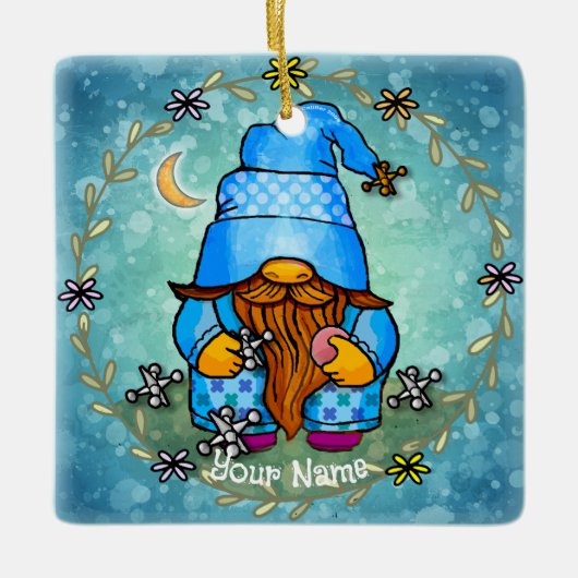 Gnome spelen jacks keramisch ornament (Voorkant)