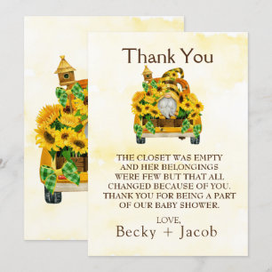 Gnome Sunflower bijen Baby shower Hartelijk dank Bedankkaart