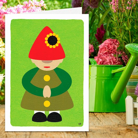 Gnome sur carte blanche verte