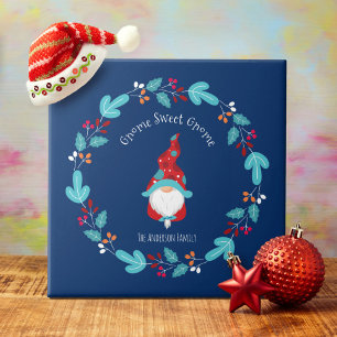 Gnome Sweet Gnome Blauw Moderne Elf Bloemenkrans Tegeltje