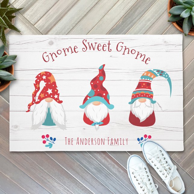 Gnome Sweet Gnome Cute Elf Rustic Wood Aangepaste  Deurmat (Creator heeft geüpload)