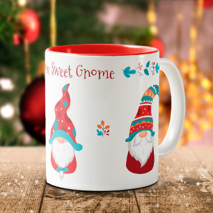 Gnome Sweet Gnome Cute Modern Simple Elf Holiday Tweekleurige Koffiemok