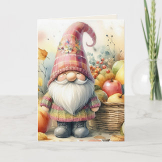 Gnome Thanksgiving Herfstbladeren pompoenen aquare Feestdagen Kaart