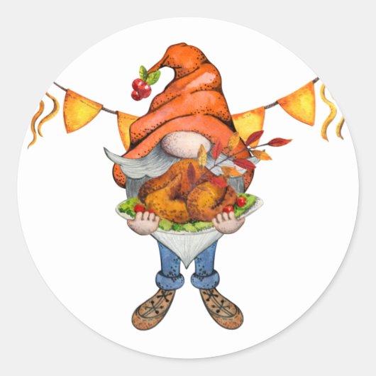 Gnome Thanksgiving Theme Birthday Party Ronde Sticker (Voorkant)
