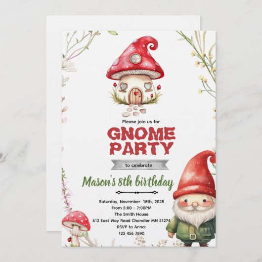 Gnome theme party invitation (Devant / Derrière)