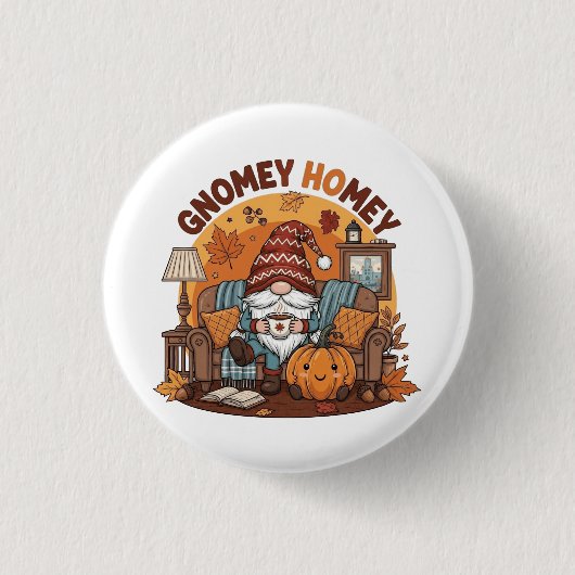 Gnome thuis seizoensgebonden pompoen ontwerp ronde button 3,2 cm (Voorkant)