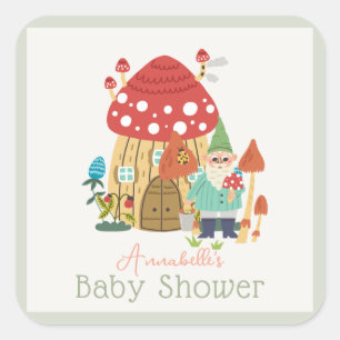 Gnome Tuin Paddestoel Groene Jongen Baby shower Vierkante Sticker