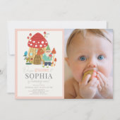 Gnome Tuin Paddestoel Roze 1e Verjaardag Foto Kaart (Voorkant)