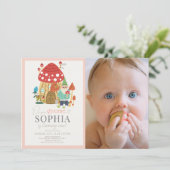 Gnome Tuin Paddestoel Roze 1e Verjaardag Foto Kaart (Staand voorkant)