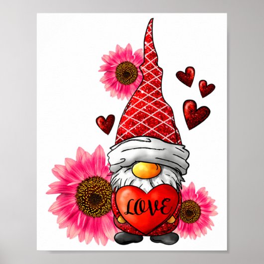 Gnome Valentines Day Cute Gnome Heart Leopard Sunf Poster (Voorkant)