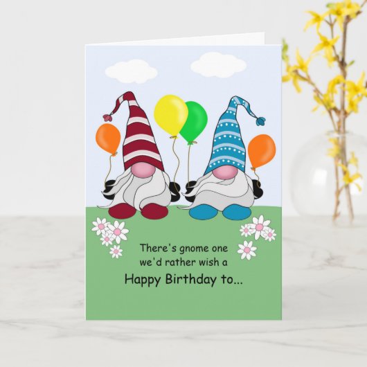 Gnome Verjaardag Kaart (Gele Bloem)
