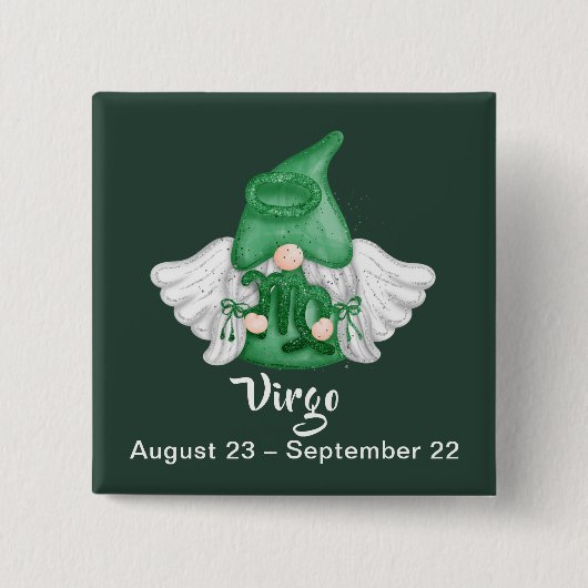 Gnome Virgo Astrology Sign Angel Pin-Back Button (Voorkant)