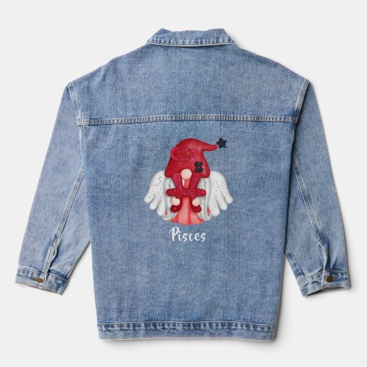 Gnome Vissen Dierenriem Astrologie Teken Engel Vro Denim Jacket (Achterkant)