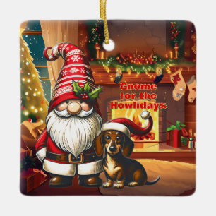 Gnome voor de feestdagen teckel keramisch ornament