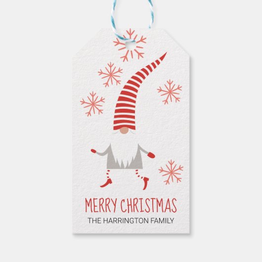 Gnome Vrolijk Kerstfeest en Sneeuwvlokken Cadeaulabel (Achterkant)