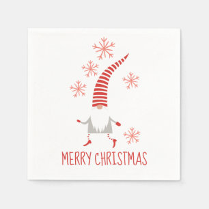 Gnome Vrolijk Kerstfeest en Sneeuwvlokken Servet