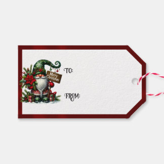 Gnome Vrolijk Kerstfeest & Rode Grenzen Cadeaulabel