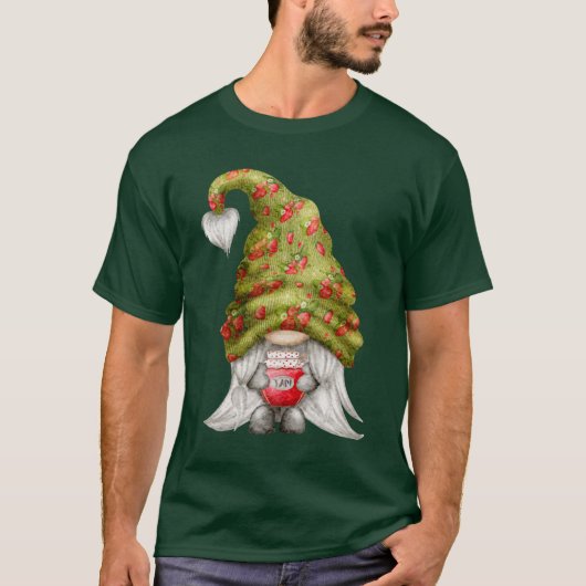 Gnome Wearing Strawberry Knit Pet en Jam Unisex T-shirt (Voorkant)