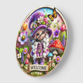 Gnome Whimsical Welcome Horloge : Imaginaire Flora (Angle)