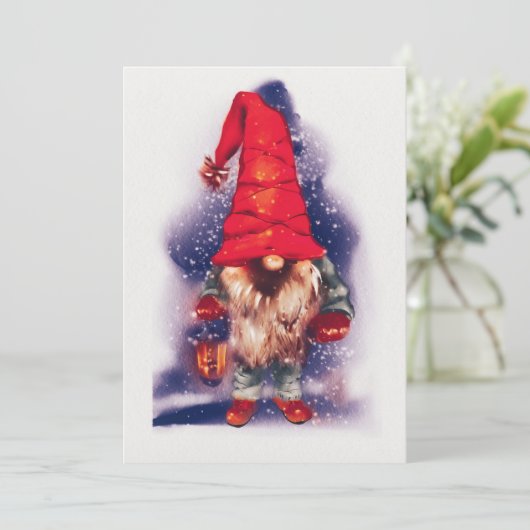 Gnome with a Lantern Christmas Feestdagenkaart (Staand voorkant)