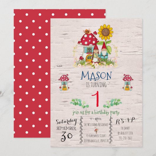 Gnome Woodland Theme Party Uitnodiging (Voorkant / Achterkant)