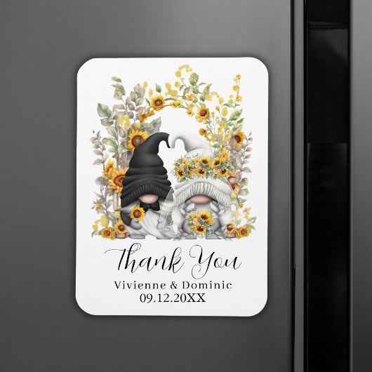 Gnome Zonnebloemen bruiloft Dank u Magneet