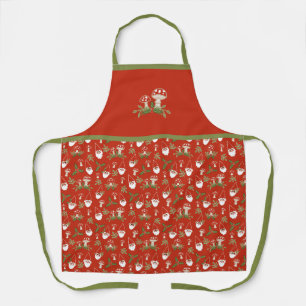 Gnomen en paddenstoelen op Red Woodland Holiday Schort