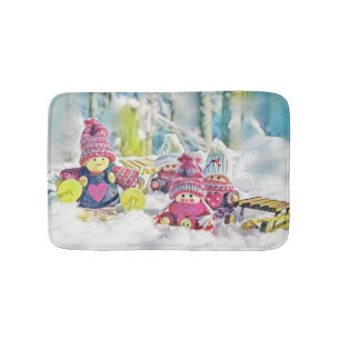 Gnomen in de sneeuw waterverf schilderij  badmat