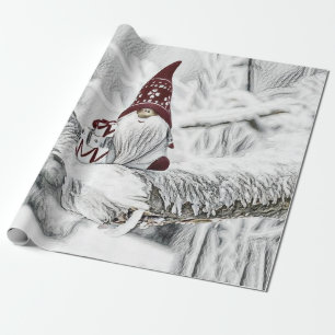 Gnomen in de sneeuw waterverf schilderij cadeaupapier