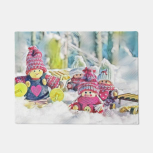 Gnomen in de sneeuw waterverf schilderij deurmat