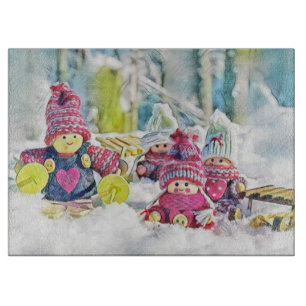 Gnomen in de sneeuw waterverf schilderij snijplank