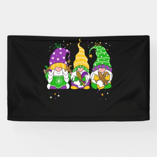 Gnomen Mardi Gras Gnome Fleur De Lis Fat Dinsdag Spandoek (Horizontaal)