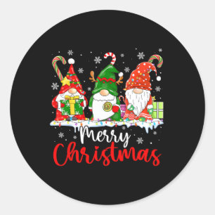 Gnomen Merry Christmas Light Family Gnome Ronde Sticker