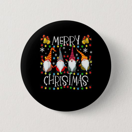 Gnomen Merry Kerstmis Light Family Gnome Xma Ronde Button 5,7 Cm (Voorkant)