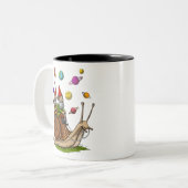 Gnomen Riding Snail Tweekleurige Koffiemok (Voorkant links)