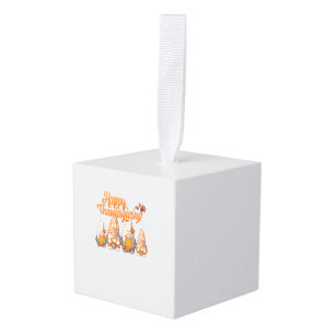 Gnomen Thanksgiving Disguise Holding Turkije en Pu Kubus Ornament