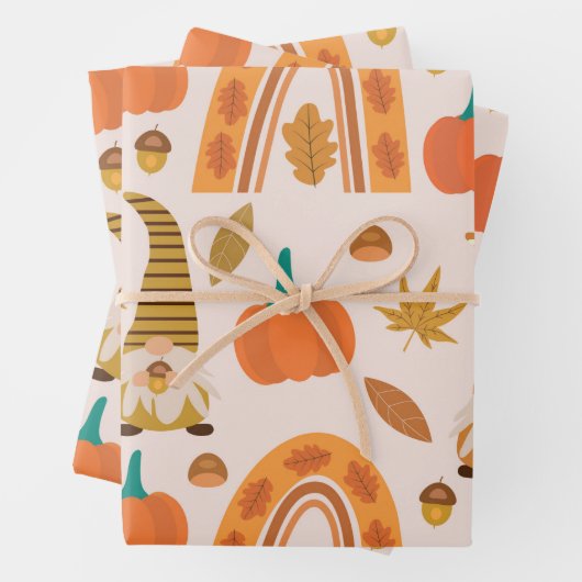 Gnomes d'automne avec arc-en-ciel et feuilles d'au (En situation)