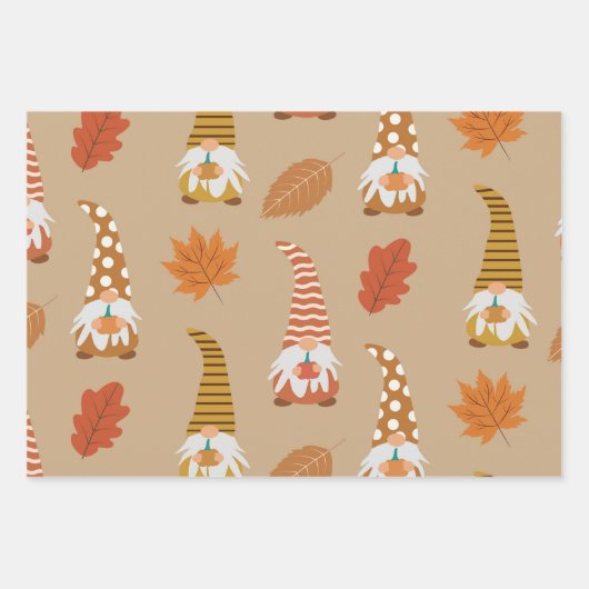 Gnomes d'automne avec feuilles d'automne sur fond  (Devant)