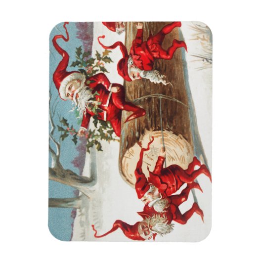 Gnomes dragging a cut tree trunk through the snow magneet (Verticaal)