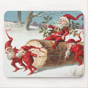 Gnomes dragging a cut tree trunk through the snow muismat