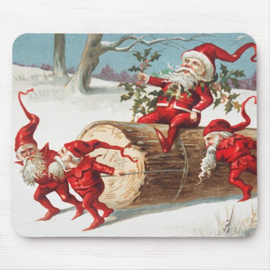 Gnomes dragging a cut tree trunk through the snow muismat (Voorkant)