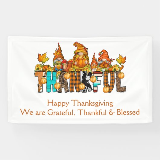 Gnomes Grateful Thankful Blessed Thanksgiving Spandoek (Horizontaal)