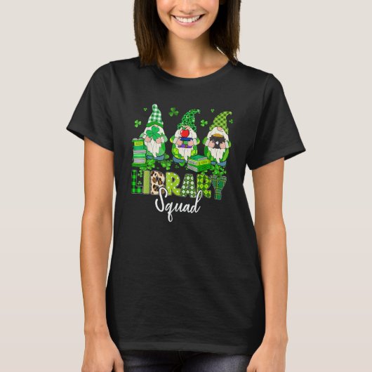Gnomes Leopard Shamrock Library Squad St Patricks T-shirt (Voorkant)