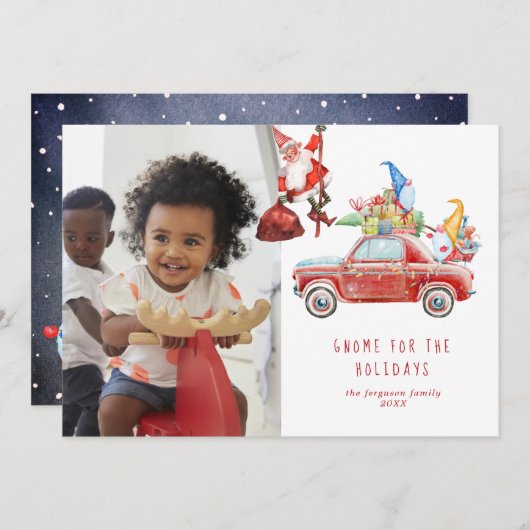 Gnomes mignons et Père Noël | Carte photo de vacan (Devant / Derrière)