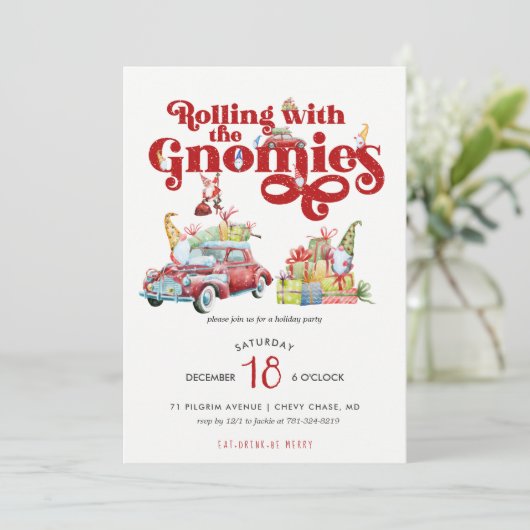 Gnomes mignons | Invitation à la fête de Noël (Debout devant)